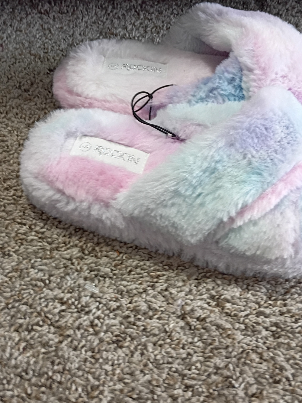 Kids Plush Pastel Rainbow Slip-On Slippers